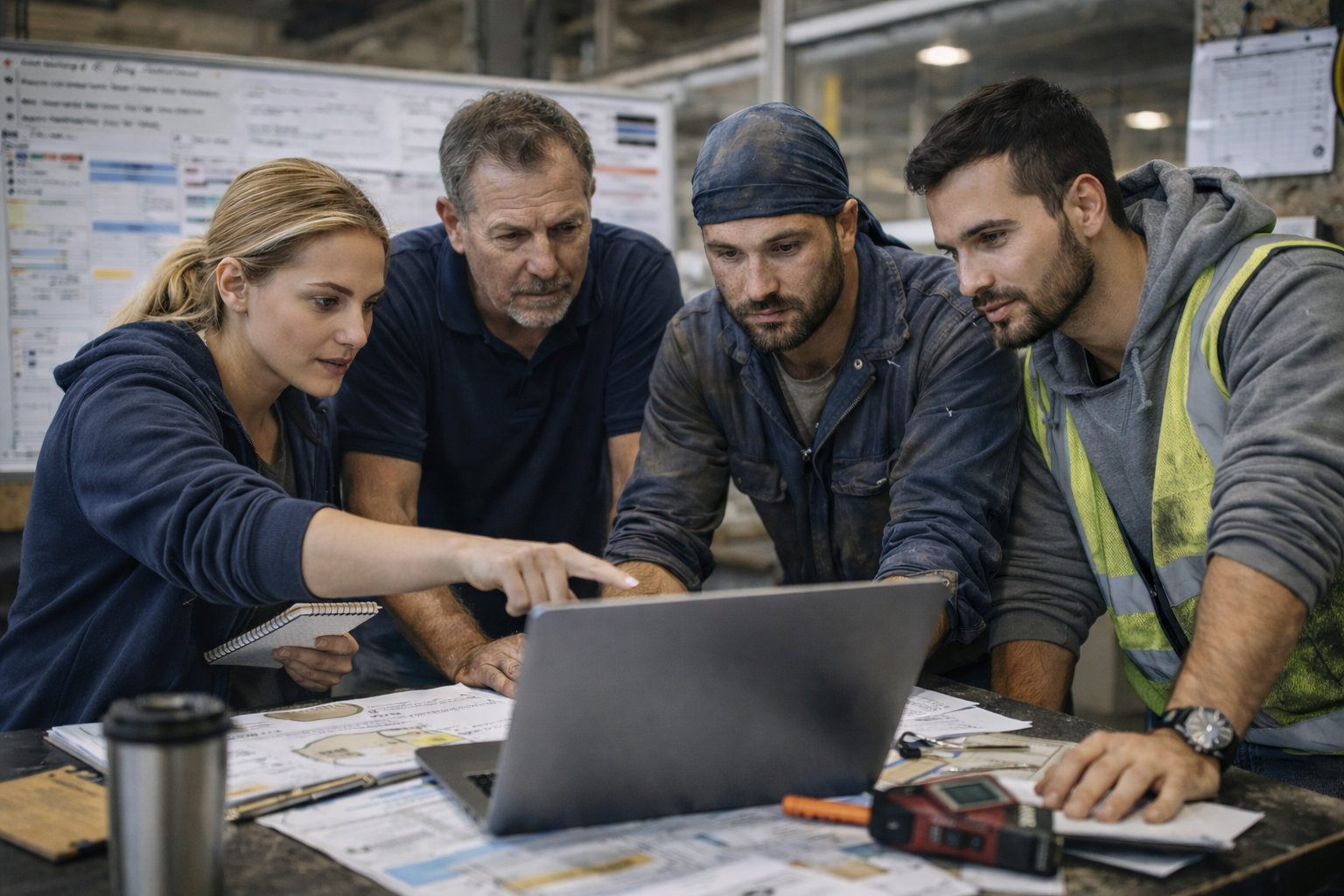Operations team reviewing schedules and production plans together.
